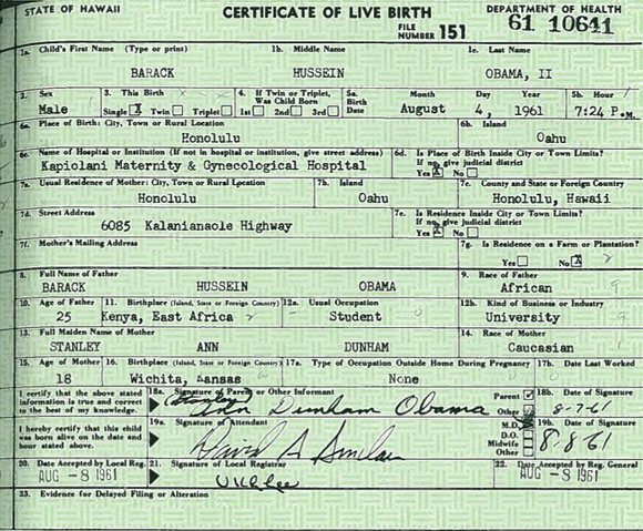 White House Releases Obama Birth Certificate; Fox News Says Case Closed certificate