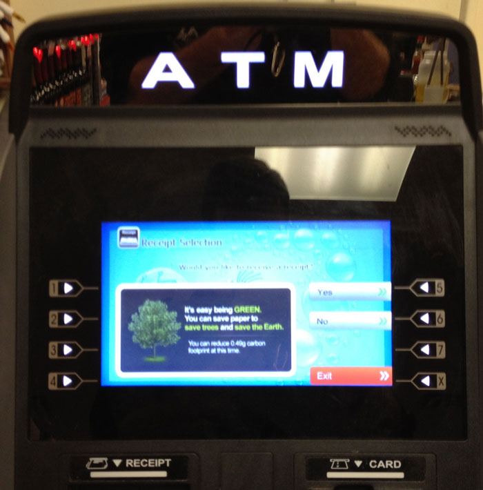 Save carbon footprint at ATM