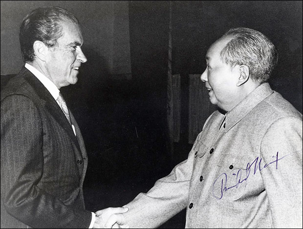 President Nixon meets the world's most notorious mass murderer, China's Chairman Mao. 