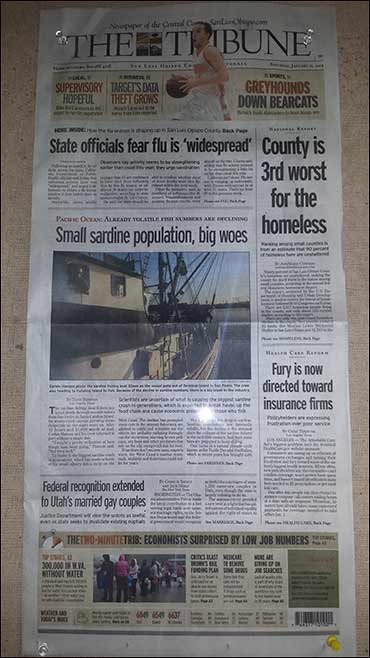 The San Luis Obispo Tribune carried the L.A. Times' article at a fishing port in Avila Beach, California.