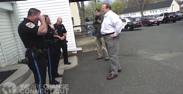 Several police officers were summoned when Halbig attempted to enter the United Way of Newtown. /  Credit: We 